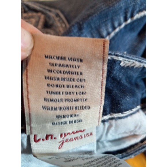 L.A.  idol Womens Juniors Distressed‎ Embroidered Rhinstones Skinny Jeans Size 7 - Picture 8 of 13